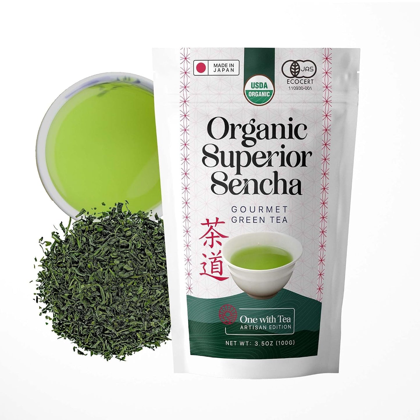 One With Tea Organic Japanese Sencha Green Tea Loose Leaf – Premium Whole Leaf Sencha from Japan, USDA Organic, Fresh & Smooth Taste