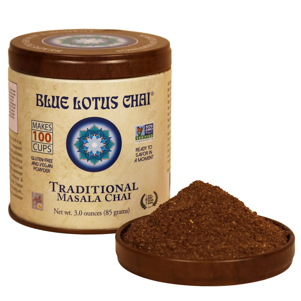 Blue Lotus Chai - Traditional Masala Chai - Makes 100 Cups - 3 Ounce Masala Spiced Chai Powder with Organic Spices - Instant