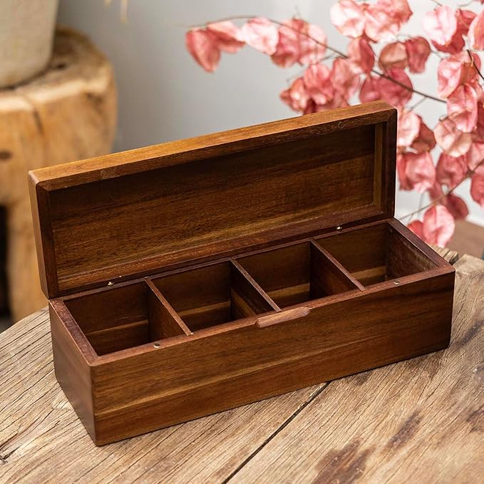 Acacia Wooden Tea Bag Organizers, Tea packet Storage Boxes, Tea Caddy for Tea Bags Chest, Teabag Holder Containers, Teabox Station Display