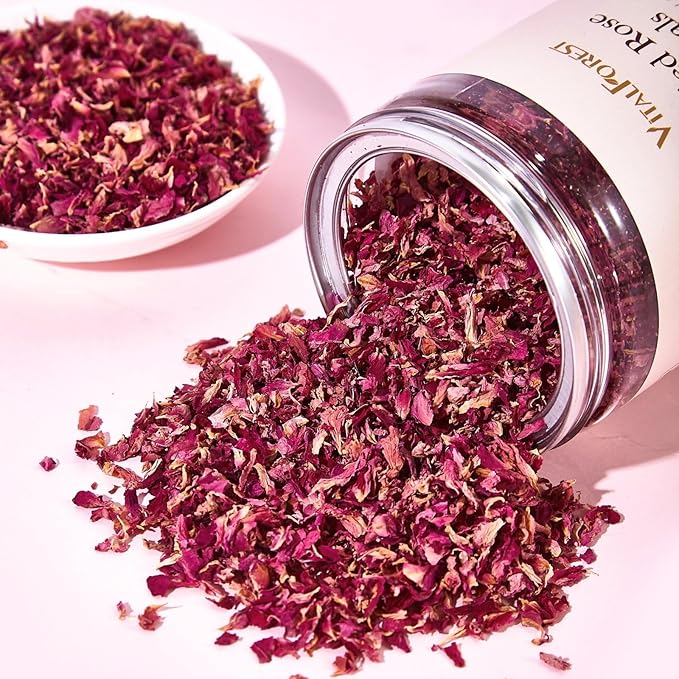 Dried Rose Petals Edible, 2.1oz (60g) Food Grade Rose Petals Tea– Culinary Roses Petals for Tea, Drinks, Baking & Cocktails