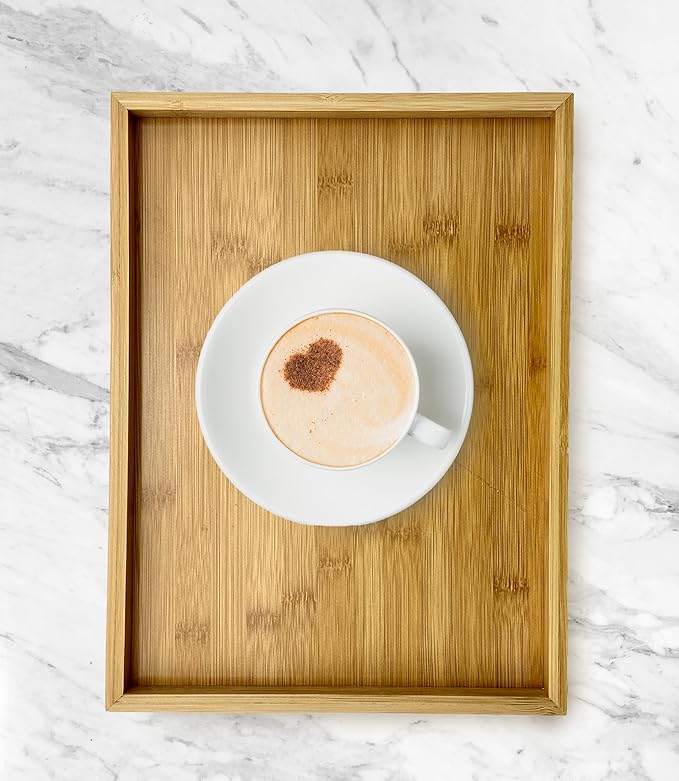 Bam & Boo Natural Bamboo Serving Tray Modern Rectangular (Bamboo, 13.75” x 10.25" x 1.2") for Food, Drinks, Decor, Vanity in Home, Kitchen, Bathroom