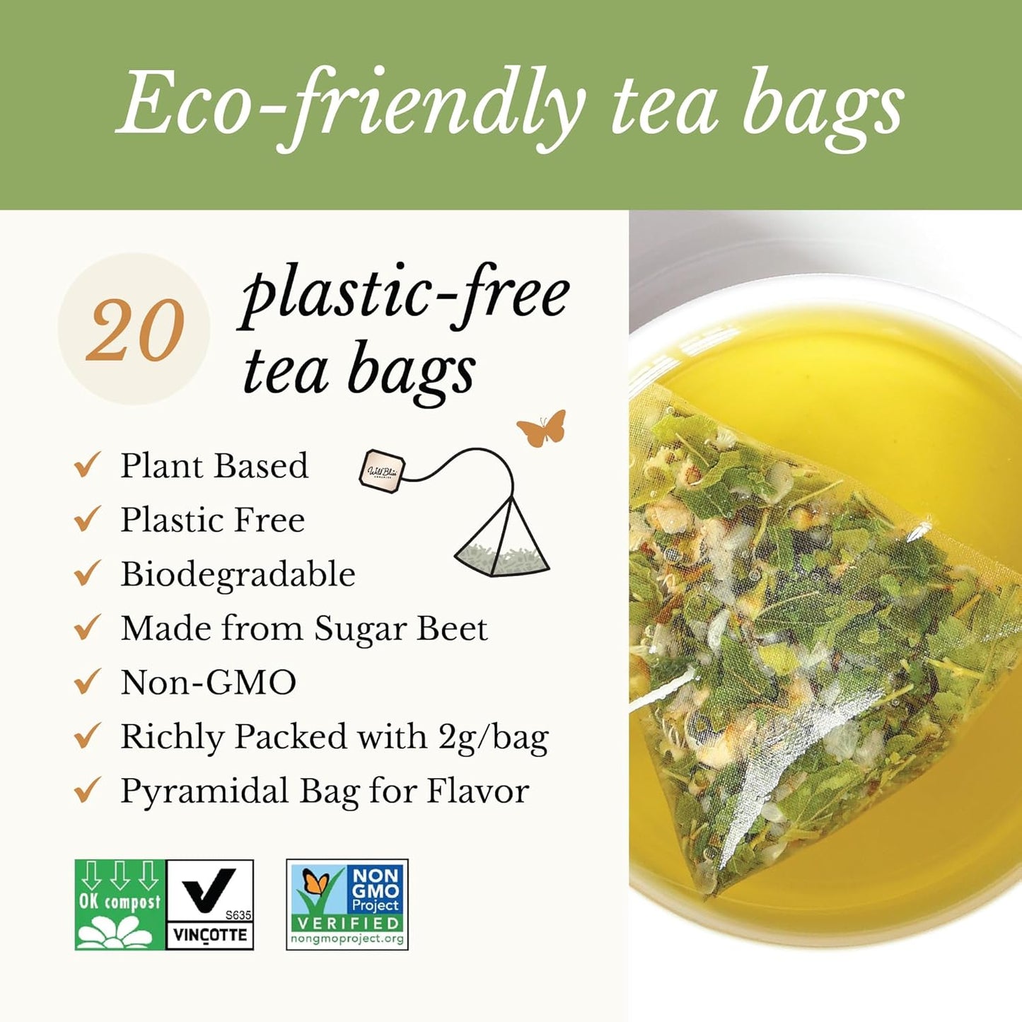 Wild Bliss Organic Wild Hawthorn Leaf & Flower - Caffeine Free Herbal Tea - Heart Health Support - 20 Plant Based Tea Bags