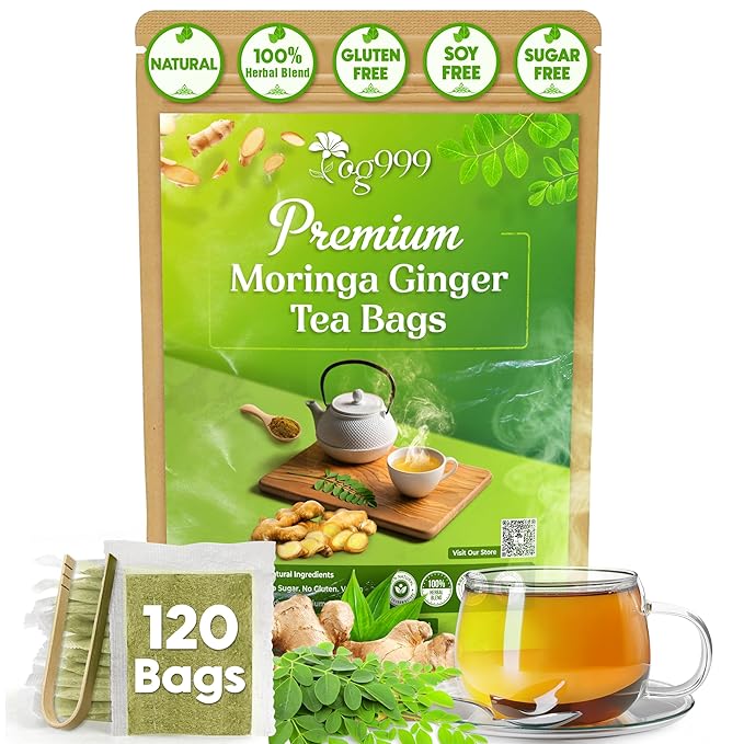 TOG999, Permium Moringa Ginger Herbal Tea – 120 Tea Bags – Caffeine-Free, Smooth & Warming Blend – Pure Ingredients, Sustainably Sourced. No Sugar. No Gluten. Vegan.