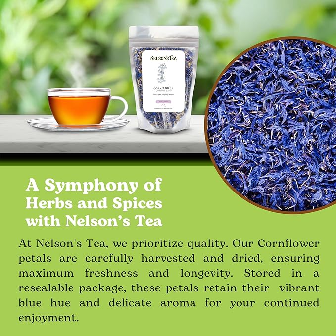 Nelson's Tea Cornflower Petals - Dried Blue Cornflower (Centaurea Cyanus) for Tea Blends, Latte, Smoothie, & Bath Salts (16 oz)