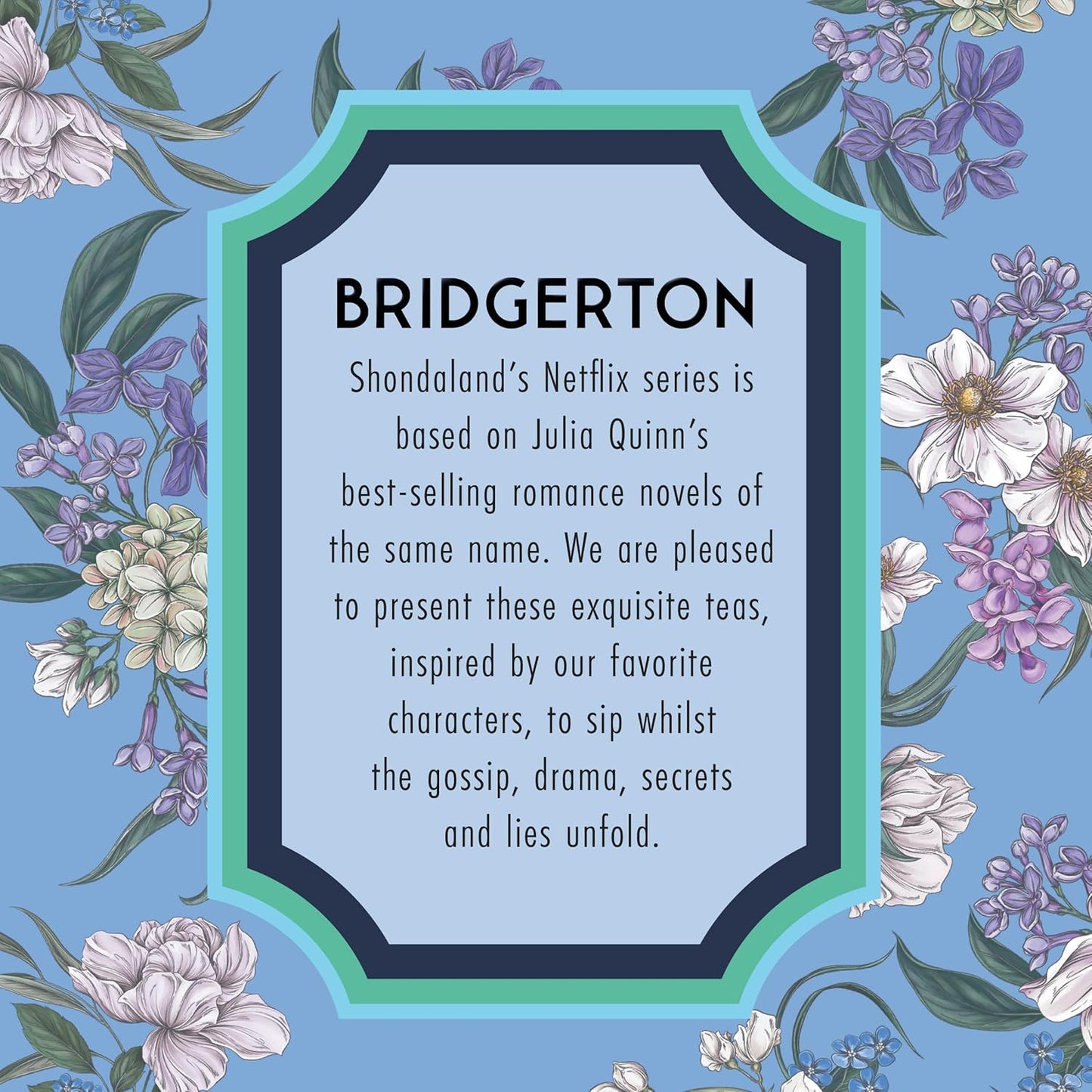 The Republic of Tea Bridgerton Sophie &amp; Benedict Love in Bloom Green Tea | Low Caffeine. 36 Count. A gentle cup for everyday sipping. Fresh with light vegetal notes. Gluten Free.