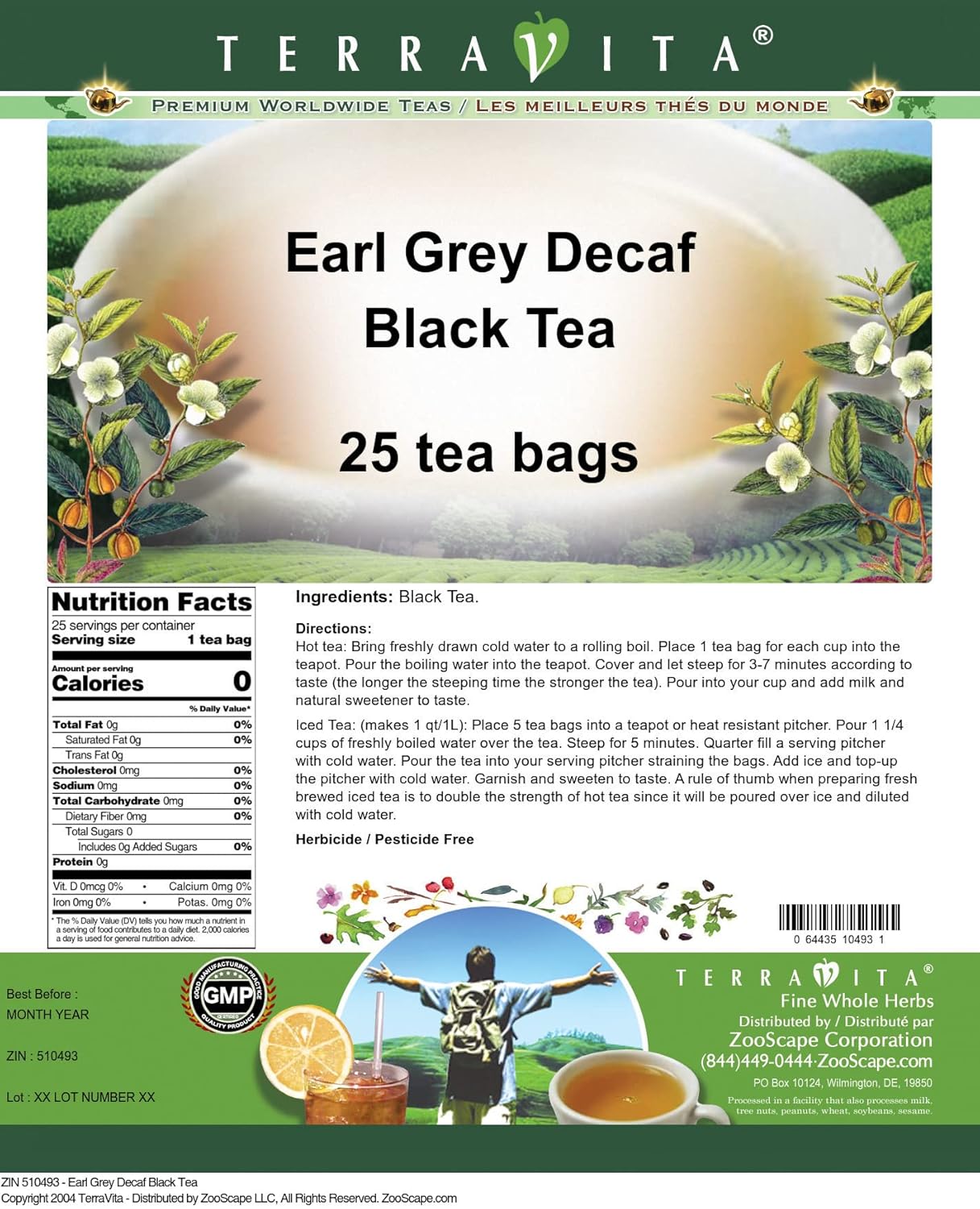 Earl Grey Decaf Black Tea (25 tea bags, ZIN: 510493)