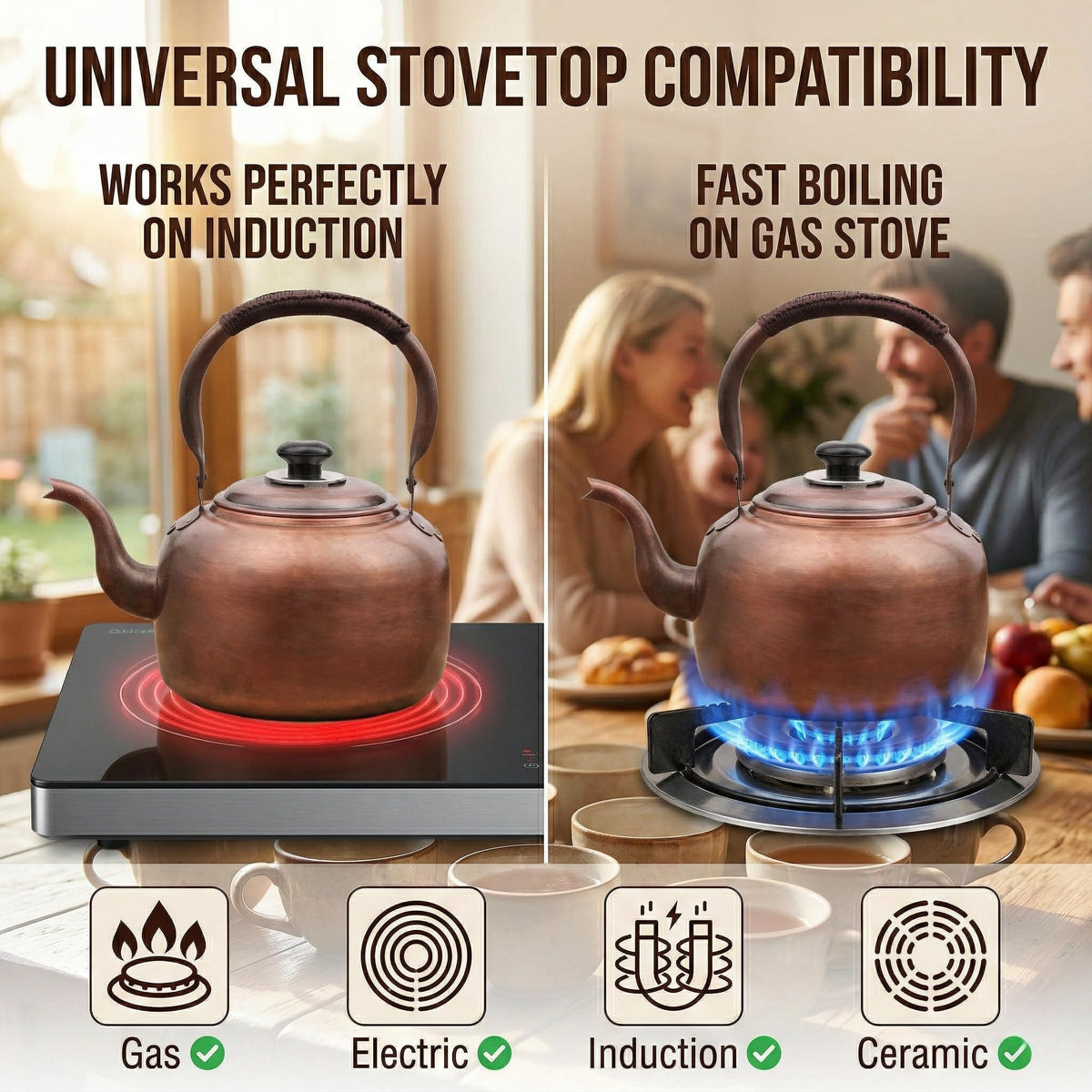 wloadry 3.2 QT Solid Copper Whistling Kettle | Large Capacity & Cool-Touch Handle