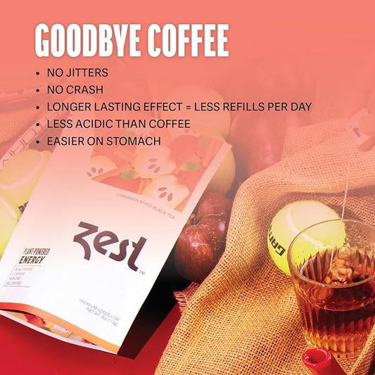 Zest Cinnamon Apple Spice Energy Tea – High Caffeine Black Tea Bags for Focus, Clarity & Morning Energy – Natural Non-GMO Caffeinated Breakfast Tea – Cozy Fall Focus Tea with 150mg Caf – 20Ct Pack