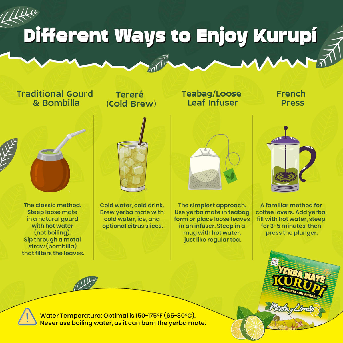 YERBA MATE KURUPI Kurupi Yerba Mate Menta Boldo 500g (17.6 oz) 4 Pack – Refreshing Mint & Boldo Herbal Blend, Traditional