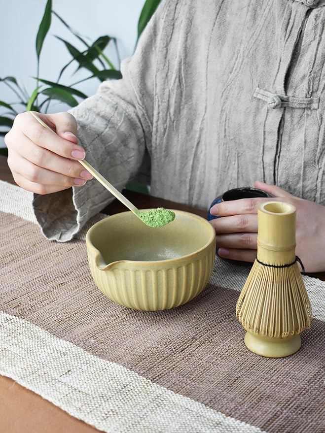 Artcome Matcha Bowl Set with Pouring Spout - Ceramic Matcha Bowl, Bamboo Whisk, Whisk Holder, Tea Scoop