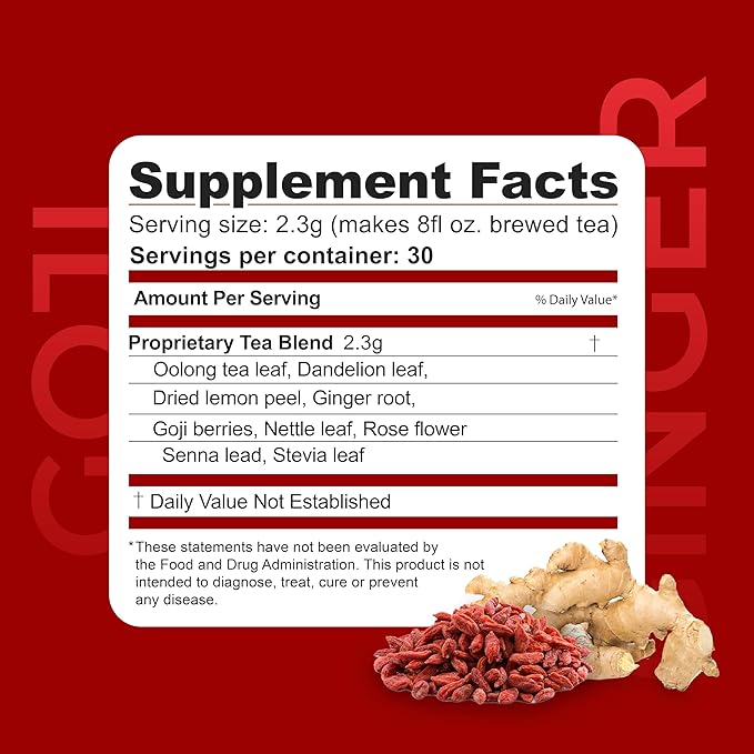 Dr. Zisman ZT Slimming - Goji-Ginger Herbal Tea Blend - Tea with Goji Berries & Ginger Root for a Refreshing Flavor - 30 Day Wellness Blend (30 Servings)