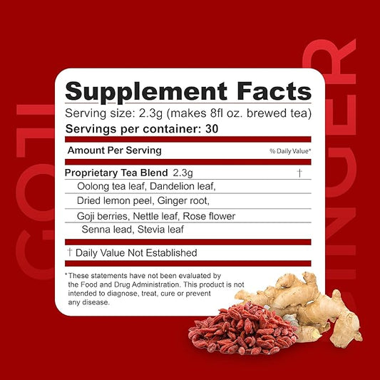 Dr. Zisman ZT Slimming - Goji-Ginger Herbal Tea Blend - Tea with Goji Berries & Ginger Root for a Refreshing Flavor - 30 Day Wellness Blend (30 Servings)