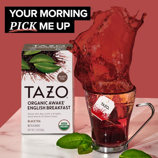 TAZO Organic Awake English Breakfast Black Tea Bags 36 Count - High Caffeine Morning Tea with Bold Malty Flavor, Non-GMO Certified Organic Black Tea Bags for Energy