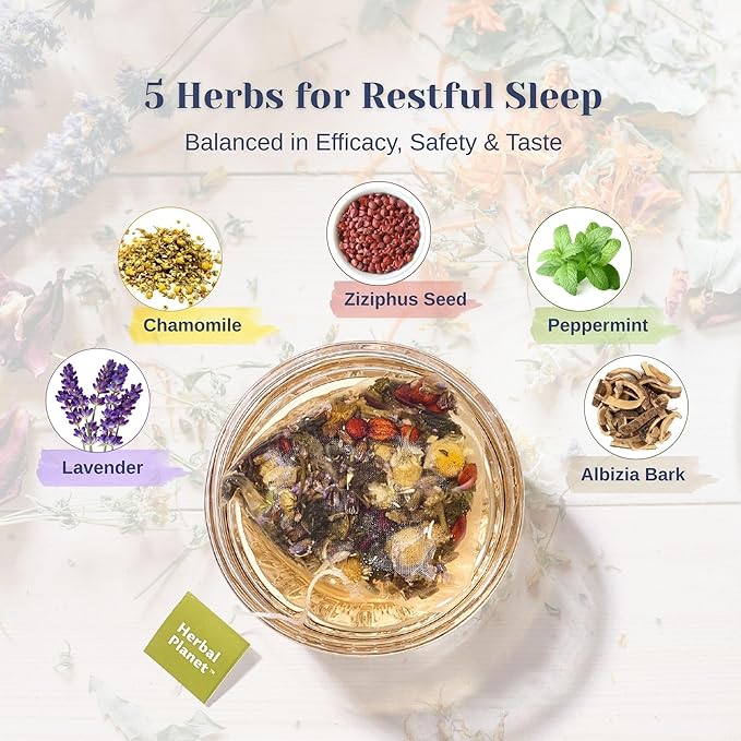 Herbal Planet Sleep Tea – Bedtime & Nighttime Relaxation Blend, Caffeine-Free | Calming Chamomile, Lavender & Mint | 20 Tea Bags (4.23oz / 120g)