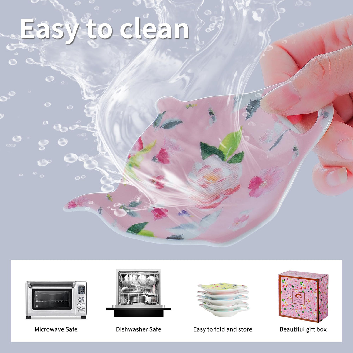 PRECITIME Tea Bag Coasters Set of 5, Floral Holder, Tea Party Gift