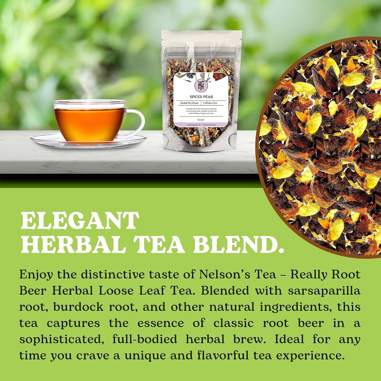 Nelson's Tea Really Root Beer Sarsaparilla Loose Leaf Tea, Sample, 0.5 oz | Herbal Burdock Birch Bark Dandelion Licorice Ginger • Caffeine Free • Tea • Sarsaparilla Root Tea • Really Root Beer