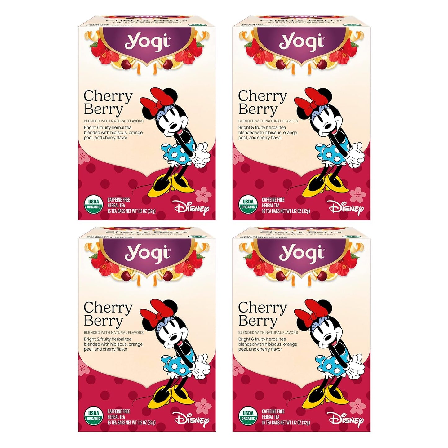 Yogi Cherry Berry Tea (4 pack, 16 each) - Caffeine-Free Organic Herbal Tea
