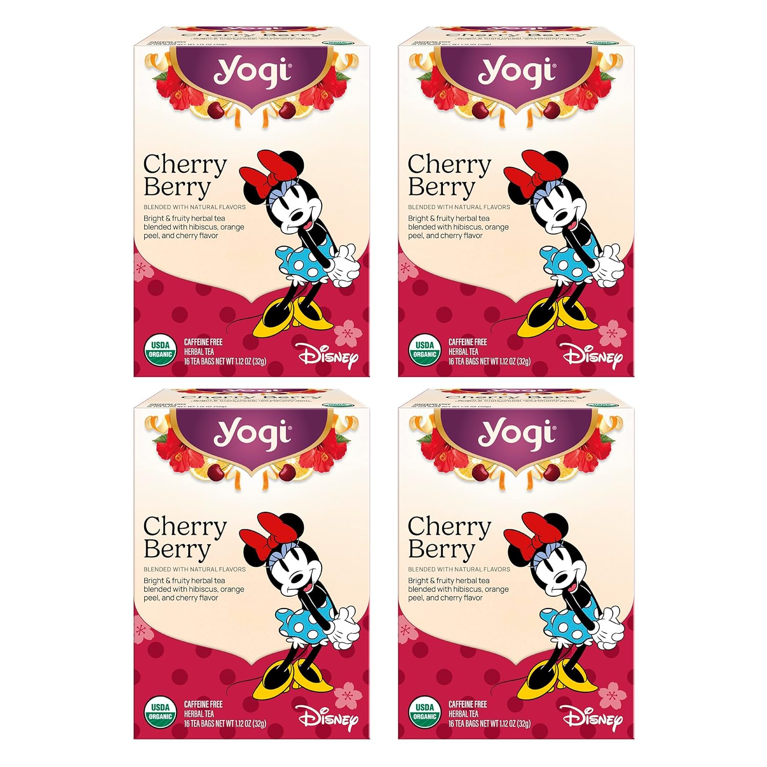 Yogi Cherry Berry Tea (4 pack, 16 each) - Caffeine-Free Organic Herbal Tea