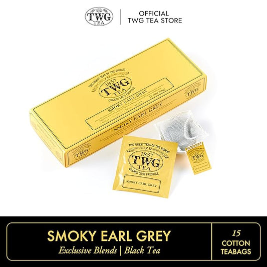 TWG Tea | Smoky Earl Grey | Black Tea | Bergamot | 15 Hand Sewn Cotton Teabags | Gift Set