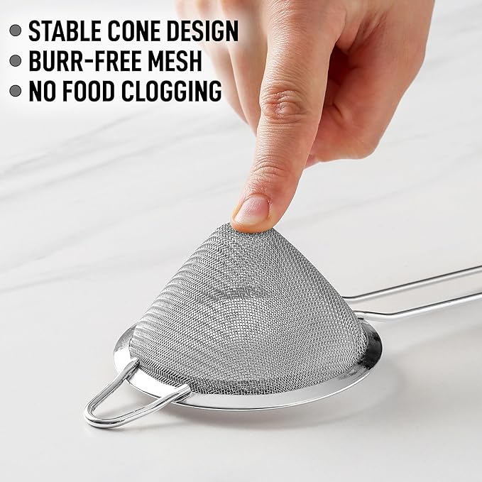 Zulay Kitchen 304 Stainless Steel Fine Mesh Strainer For Kitchen - Sieve Sifters For Food, Tea, Rice, Oil, Noodles, Fruits, Vegetables - Rust-Proof, Easy to Clean Drink Strainer (Silver)