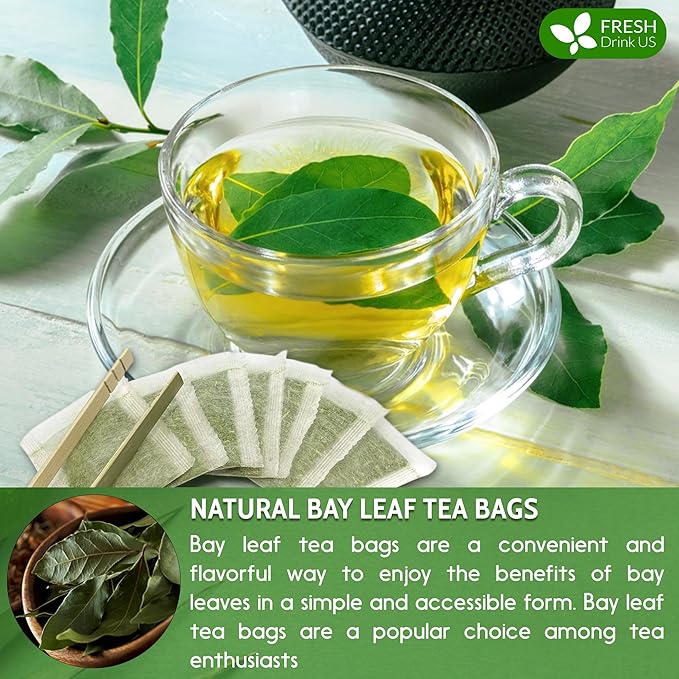 FreshDrinkUS, Premium 105 Bay Leaf Tea Bags, 100% Natural & Pure from Bay Leaves. Loose Leaf Bay Herbal Tea. Made with Natural Material Tea Bags