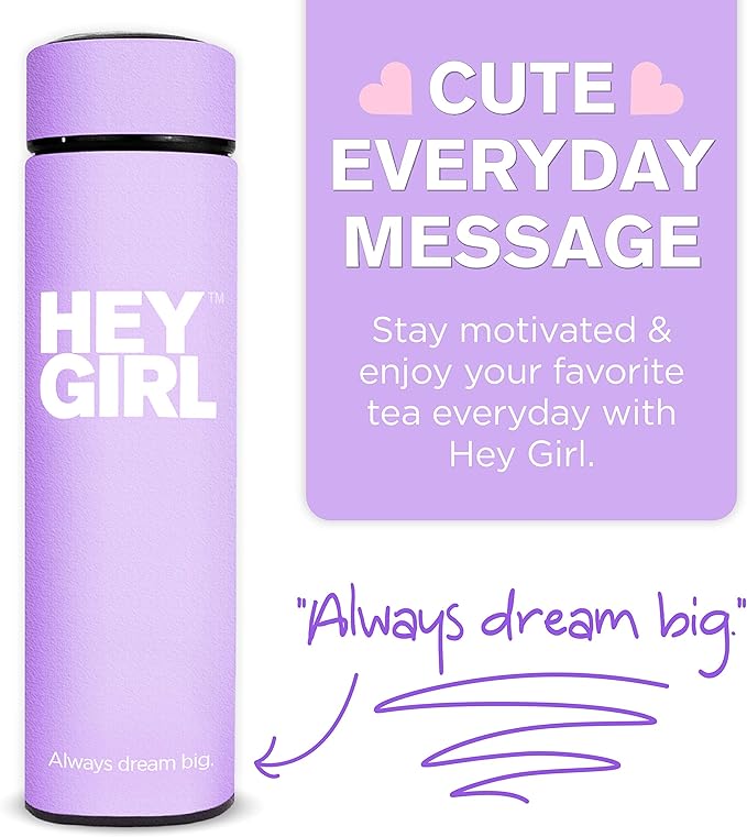 Hey Girl Tea Infuser Bottle 450ml - Insulated Stainless Steel Water Bottle - Tea Tumbler with Tea Diffuser