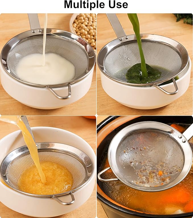 5.5inch 304 Stainless Steel Fine Mesh Strainer for Kitchen, Colander-Skimmer with Handle, Metal Sieves Sifters