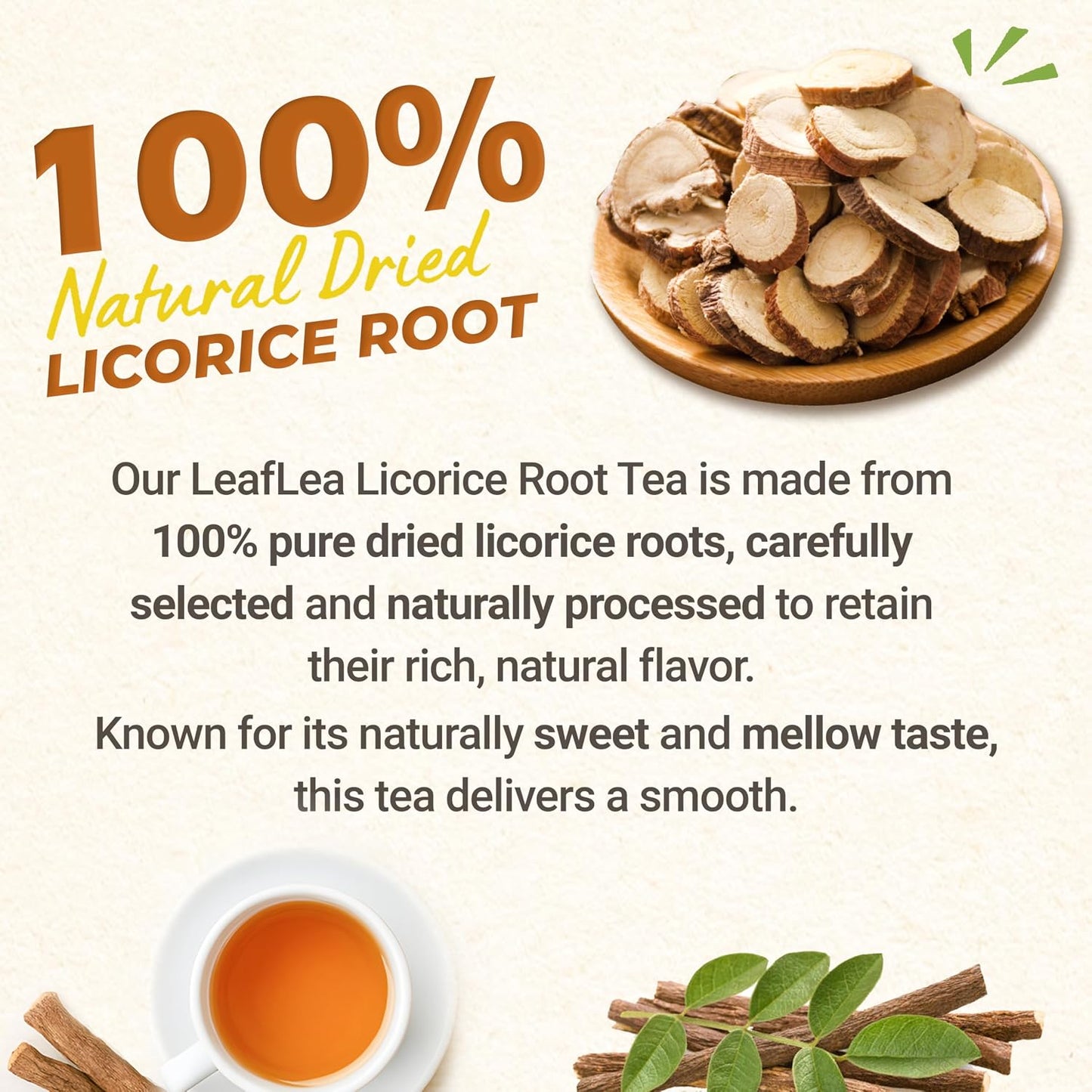LeafLea Licorice Root Tea Bags, Caffeine-Free Naturally Sweet, 40 Count | Pure Egyptian Licorice Spice, Single Ingredient, Sugar-Free &amp; Vegan, Foil-Wrapped for Lasting Freshness