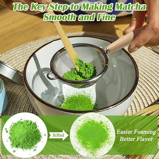 4pcs Matcha Whisk Set - Resin Matcha Whisk, Bamboo Tea Scoop and Tea Spoon, Stainless Steel Sifter Matcha Set Durable Matcha Kit Easy to Clean Matcha Tea Set, Traditional Matcha Starter Kit