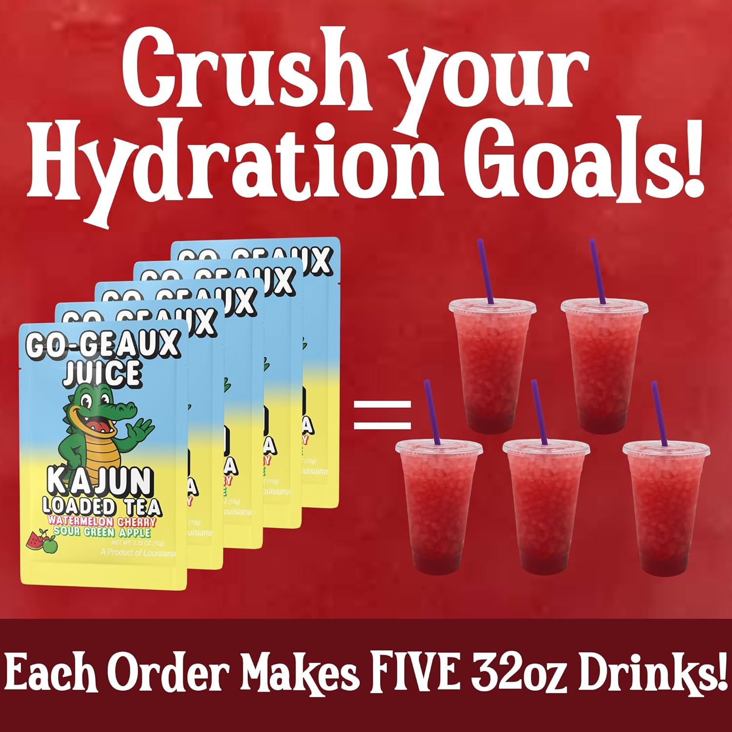 Kajun Loaded Tea – Go-Geaux Juice | Watermelon + Cherry + Sour Green Apple Flavor | Sugar Free Energy Tea Powder | 250mg Green Tea Caffeine | Zero Calories | Keto Friendly