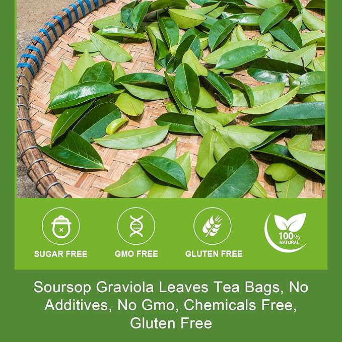 Organic Soursop Leaves Tea Bags - Soursop Graviola Leaves Herbal Tea bags for Immune Support, Antioxidant - Guanabana Leaves - Caffeine Free
