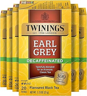 Twinings Decaffeinated Earl Grey Black Tea Individually Wrapped Bags, 20 Count (Pack of 6), Flavoured with Citrus and Bergamot, Enjoy Hot or Iced, 120 Teabags