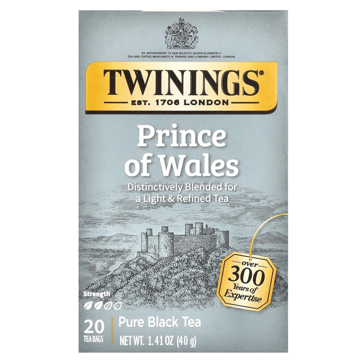 Twinings Prince of Wales Tea - Classic, Mellow Caffeinated Black Tea Bags Individually Wrapped, 20 Count