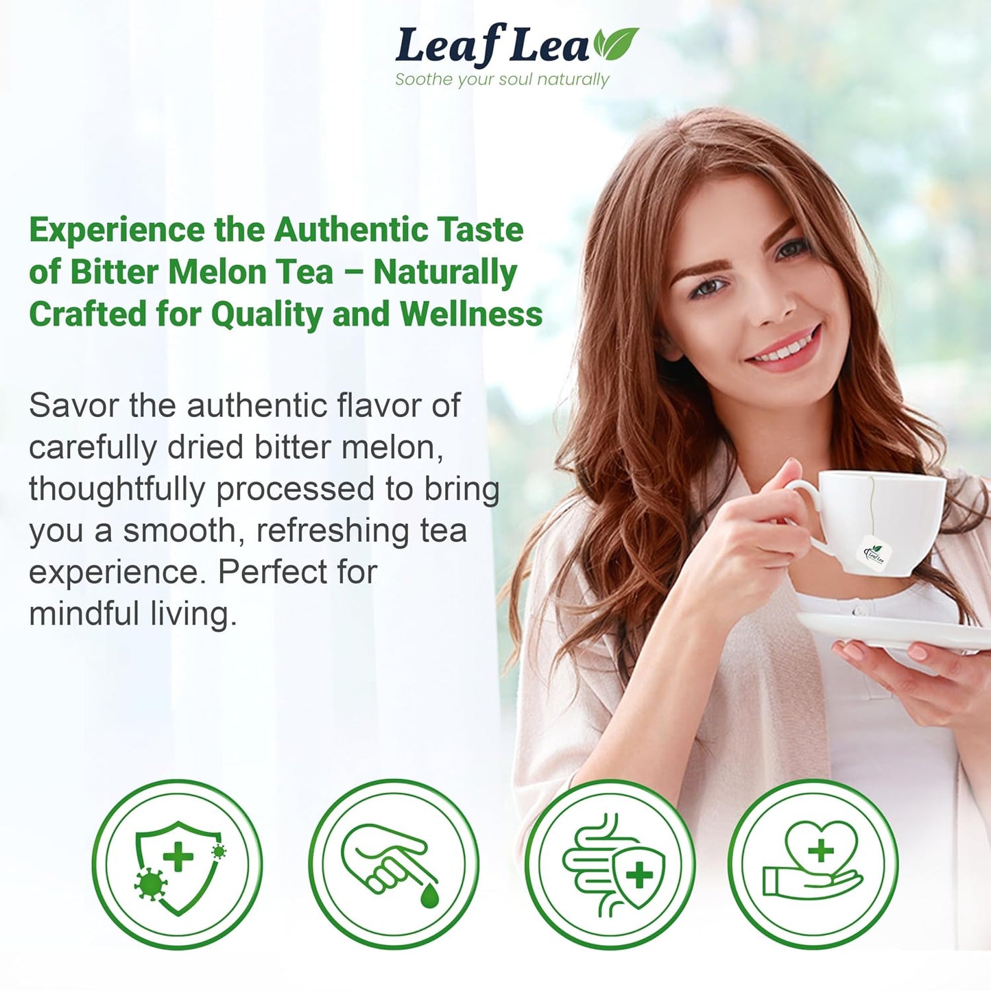 LeafLea Bitter Melon Tea Bags, Wellness &amp; Digestion Support, 40 Count