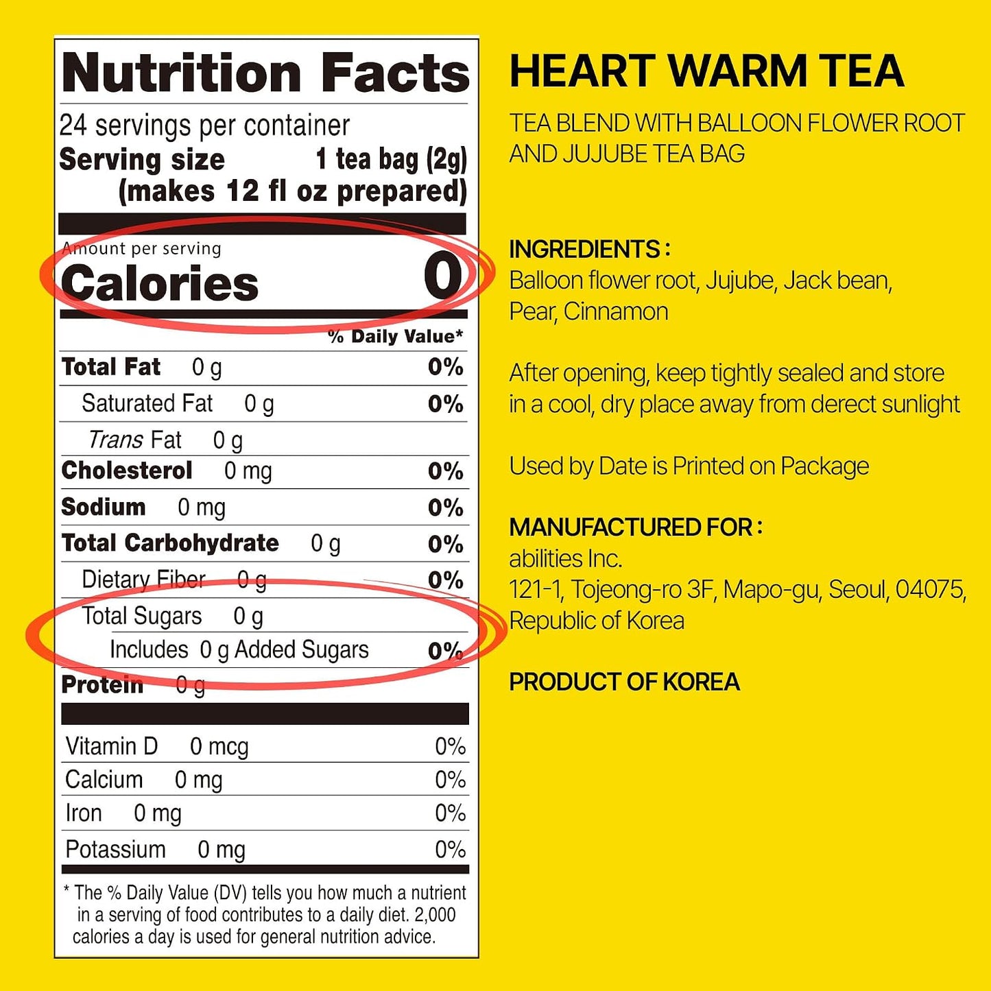 Odada Heart Warm Tea, with Korean Pear &amp; Bellflower Root, Caffeine-Free Herbal Blend for Throat Comfort &amp; Inner Warmth, 24 Count Seasonal Wellness Infusion
