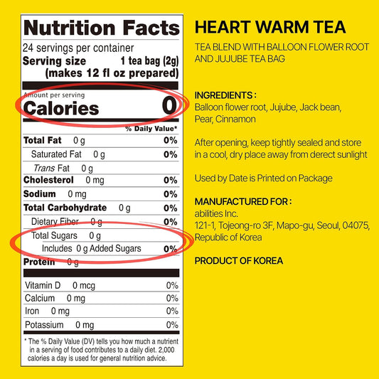Odada Heart Warm Tea, with Korean Pear &amp; Bellflower Root, Caffeine-Free Herbal Blend for Throat Comfort &amp; Inner Warmth, 24 Count Seasonal Wellness Infusion