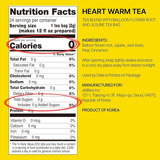 Odada Heart Warm Tea - Cozy Seasonal Wellness Blend with Korean Pear & Bellflower Root, Natural Throat Comfort & Inner Warmth, Caffeine-Free, 24 Bags