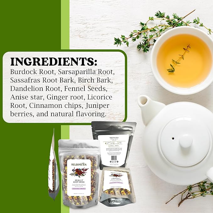Nelson's Tea Really Root Beer - Caffeine Free Sarsaparilla Root Herbal Loose Leaf Tea; Blend of Flavors like Sarsaparilla, Sassafras Burdock