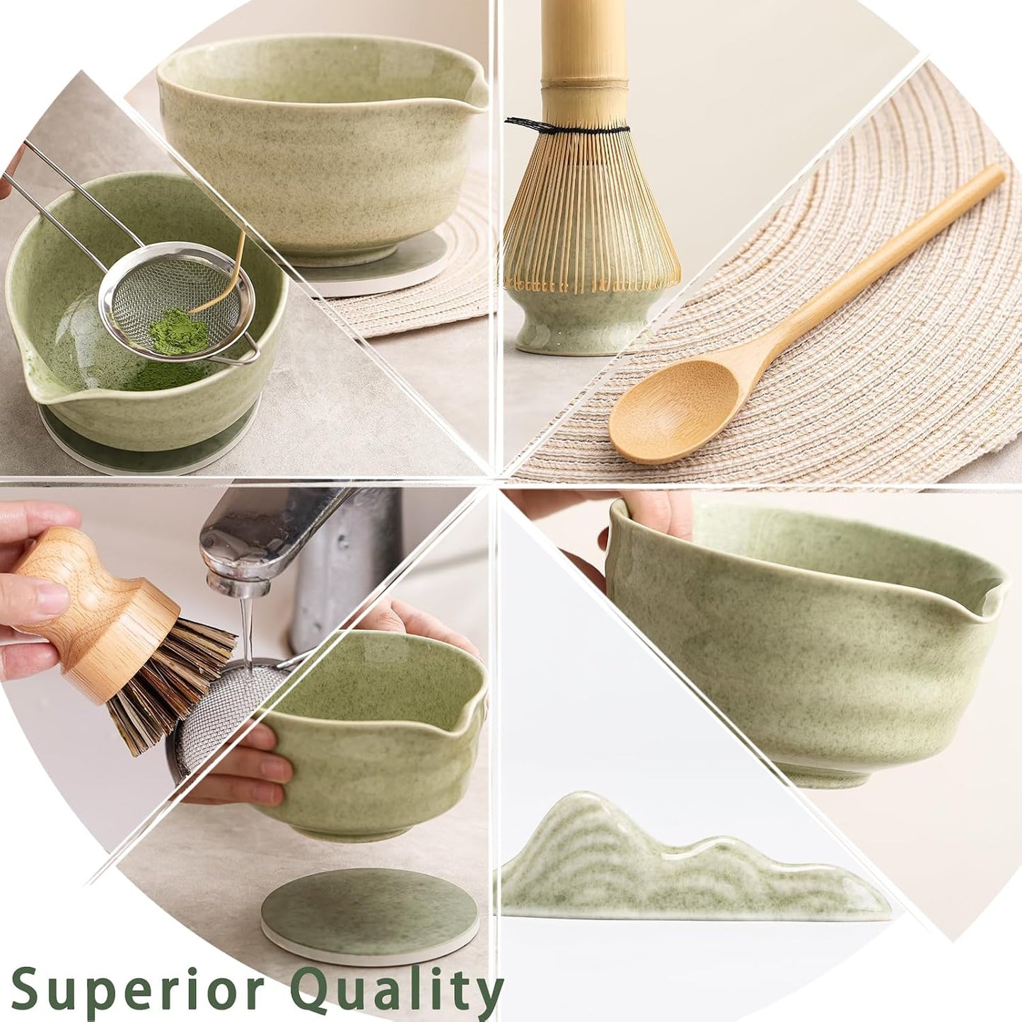 Ochcahser Matcha Whisk Set, Complete Japanese Matcha Kit for beginner | 10 Pcs Ceramic Matcha Set - Matcha Bowl with Spout and Coaster, Matcha Whisk and Holder, Sifter, Scoop, Spoon, Cleaning Brush