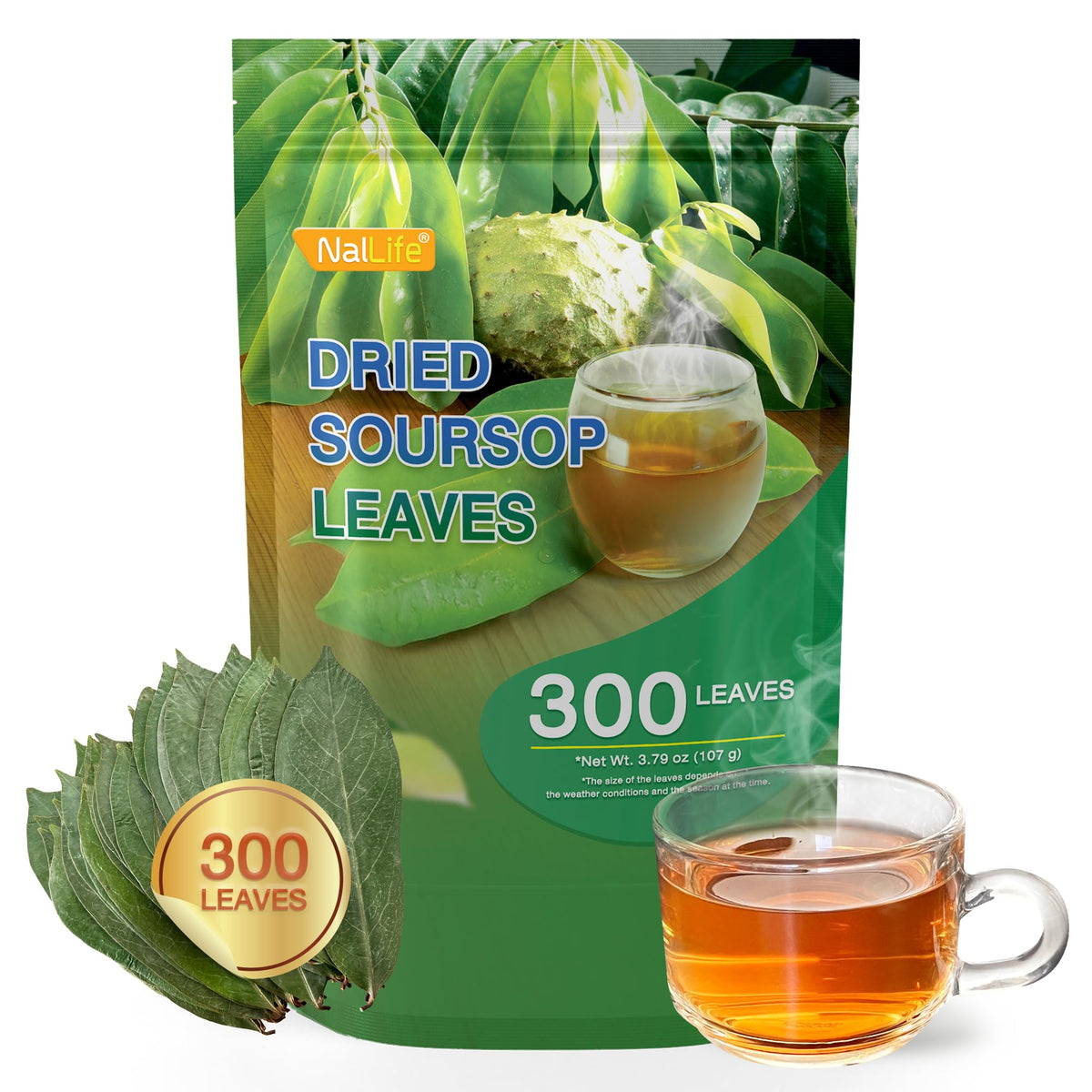 NalLife Soursop Leaves Tea - 300 Dried Whole Leaves for Tea