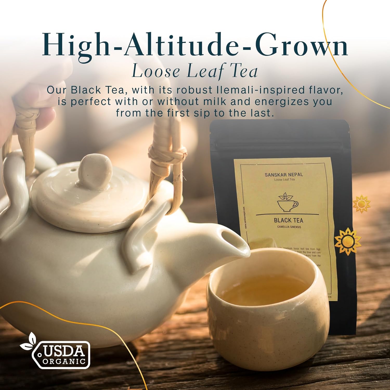 Sanskar Nepal - Black Tea, Single-Origin Black Tea from Nepal, High-Altitude-Grown Loose Leaf Tea, 50 g/1.7 oz Bag Yields 25 Cups