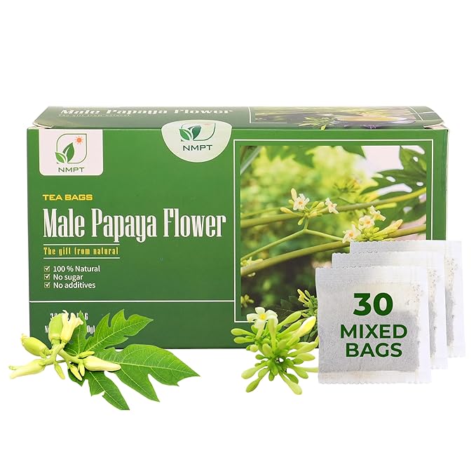 Nmpt Dried Papaya Flower Tea, Mixed Bag, Carica Papaya Flower & Celastrus Hindsii Tea, Organic Herbal Tea, 30 Count, Gluten Free, Dairy Free