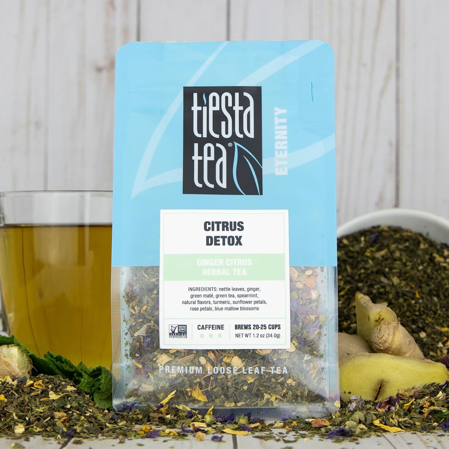 Tiesta Tea - Ginger Citrus Herbal Loose Leaf Tea | Lemon Ginger Tea with Mint and Chamomile, Caffeine-Free, Brew Hot or Iced, Makes Up to 25 Cups, Resealable Pouch, 1.2 Ounce