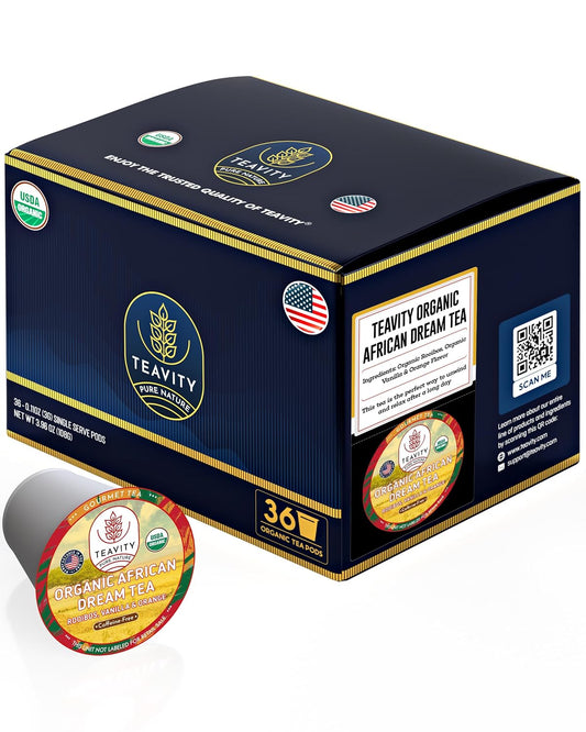 Organic Rooibos Tea Pods with Vanilla & Orange - Naturally Decaf Tea - African Dream by Teavity (12 Tea Pods)
