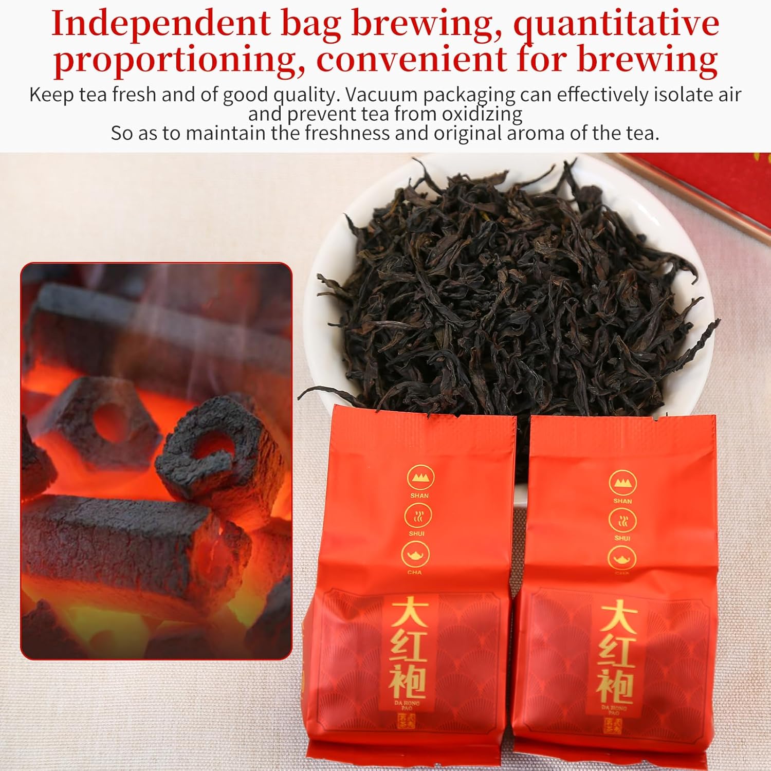 XIXICHA Dahongpao Oolong Tea Rock Tea 80g/2.82oz 8g*10bags Chinese Loose leaf Tea Big Red Robe Strong Flower Aroma Wuyi Mountain Da Hong Pao 大红袍 乌龙茶 茶叶 福建武夷山岩茶 独立包装袋泡