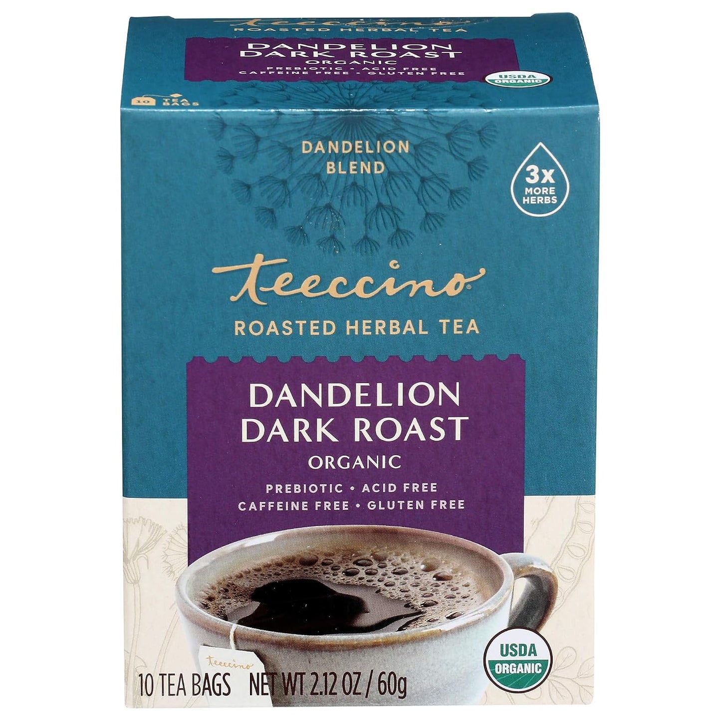 Teeccino, Tea Herbal Dandelion Dark Roast Organic, 10 Count