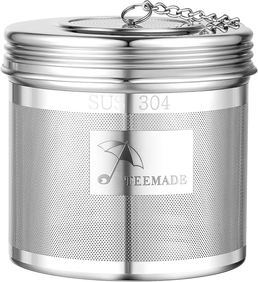 Extra Large Tea Infuser -304 Tea Filter with Threaded Lid & Chain Hook-Perfect for Loose Leaf Tea,Cooking,Herbs,Iced Tea & Soup - Extra Fine Mesh Tea Strainers