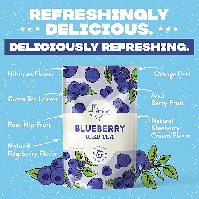 HTeaO Blueberry Green Iced Tea Bags – Makes 8 Gallons in 5 Minutes – Large Loaded Tea Sachets for Parties, Family Gatherings, & Groups