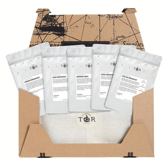Tea Runners Breakfast Teas Variety Pack – English Breakfast, London Breakfast, Irish Breakfast, China Breakfast &amp; Morning Mojo – Premium Loose Leaf Black Tea Sampler – 0.75 oz Each, Pack of 5