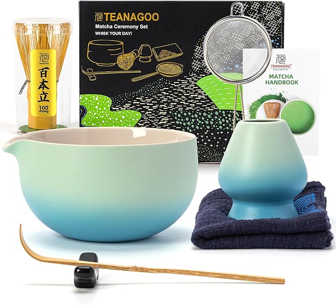 Teanagoo Matcha Whisk Set Blue,Ceremony Matcha Set,Matcha Kit Grident Blue,Matcha Tea Set for Making Breakfast/Latte